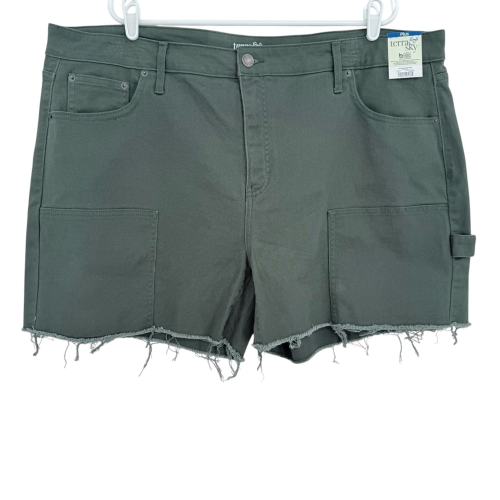 Terra & Sky Women's Raw Hem Stretch Dark Green Denim Shorts Plus Size 20W NWT